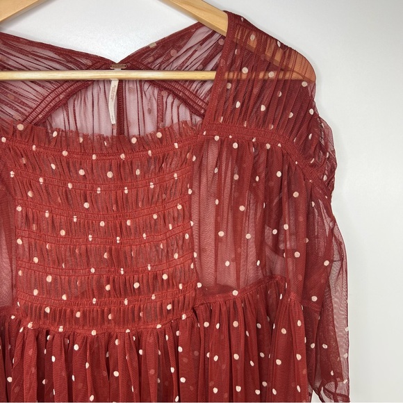FREE PEOPLE Maroon Sheer Polka Dot Saya Tunic - Picture 4 of 7